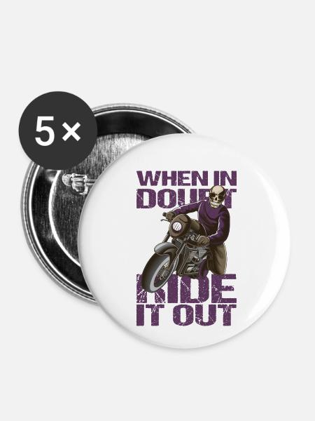 Skull Biker Geschenkidee - Buttons klein 25 mm (5er Pack) - Weiß