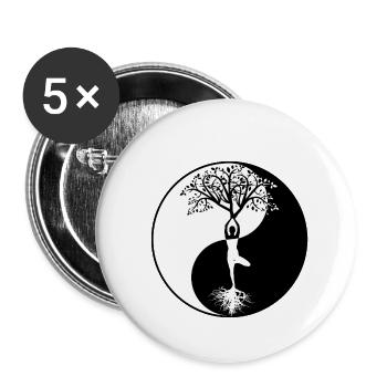 YOGA: Lebensbaum Yin und Yang - Buttons klein 25 mm (5er Pack) - Weiß - Vorne