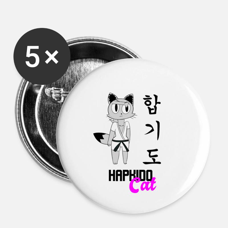 Hapkido Cat - Buttons small 1''/25 mm (5-pack) - white