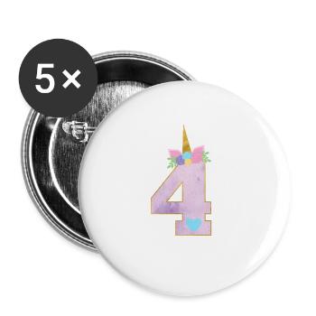 4ème anniversaire, cadeau de fille numéro 4 ans Licorne - Lot de 5 petits badges (25 mm) - blanc - Devant