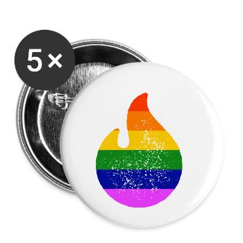 LGBT Gay Pride Flamme CSD Regenbogen Hot - Buttons klein 25 mm (5er Pack) - Weiß - Vorne