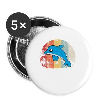 Dolphin Vintage Shark Fish Sea Fin Sweet Gift - Buttons small 1''/25 mm (5-pack) - white - Front
