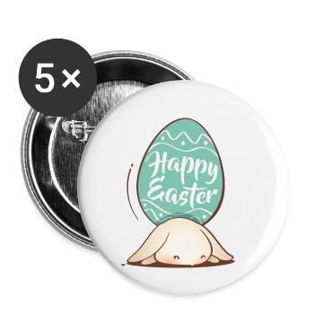 Doux lapin de Pâques avec oeuf coloré et lettrage - Lot de 5 petits badges (25 mm) - blanc - Devant