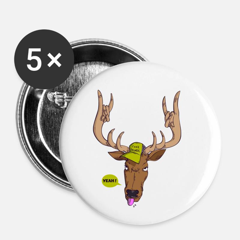 Rock Hirsch - Buttons klein 25 mm (5er Pack) - Weiß