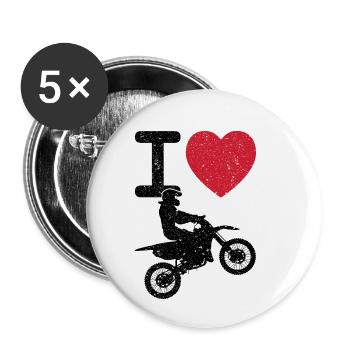 J'AIME MOTOCROSS Dirt Bike Moto Biker Gift - Lot de 5 petits badges (25 mm) - blanc - Devant