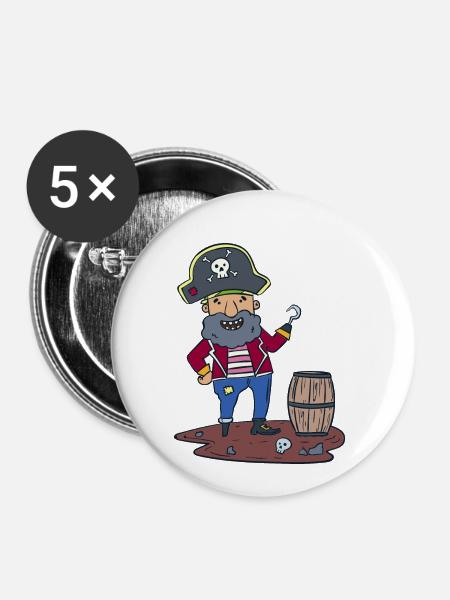 Pirat Räuber Rum - Buttons klein 25 mm (5er Pack) - Weiß