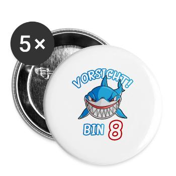 Vorsicht bin 8 Hai Geschenk Junge 8. Geburtstag - Buttons klein 25 mm (5er Pack) - Weiß - Vorne