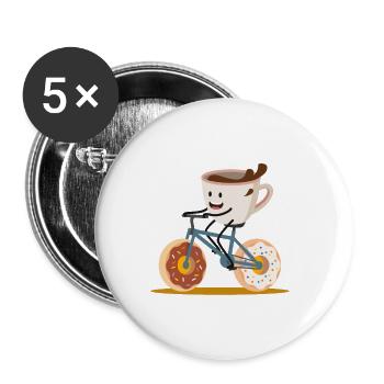 Le café roule à vélo. Donut café à emporter - Lot de 5 petits badges (25 mm) - blanc - Devant