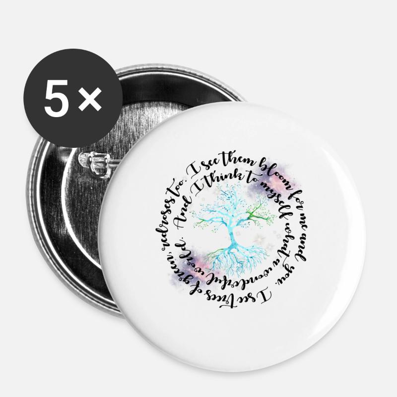 Hippie Tree - Buttons small 1''/25 mm (5-pack) - white