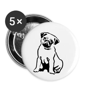 Pug, Dog - Lot de 5 petits badges (25 mm) - blanc - Devant