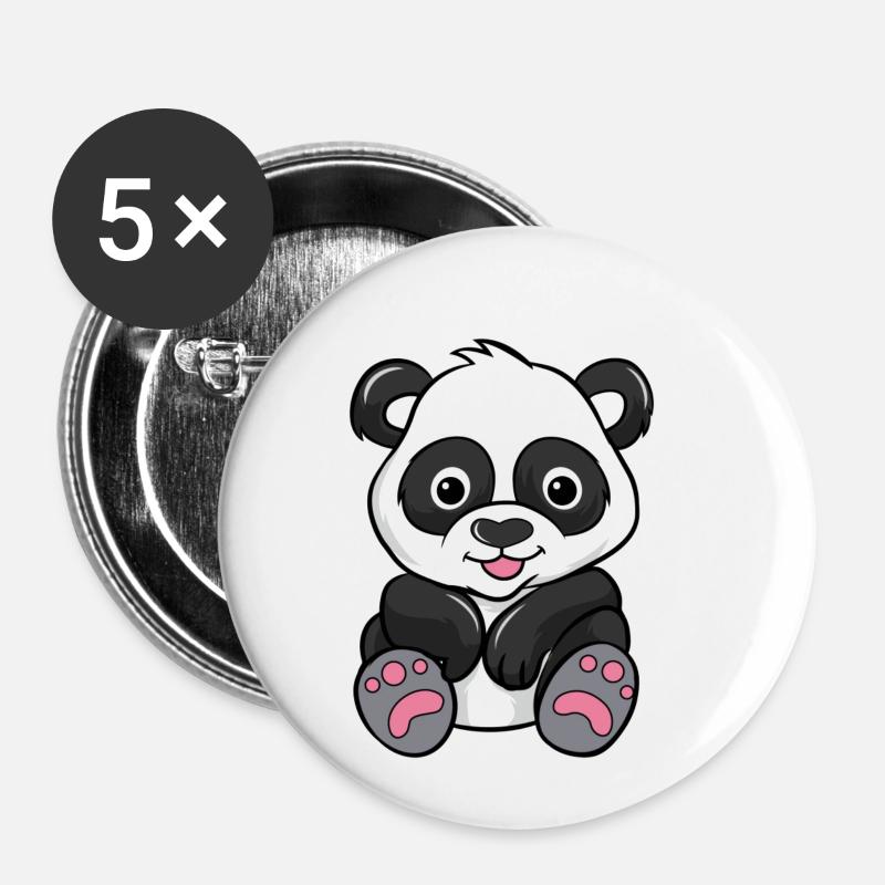 Panda - Lot de 5 petits badges (25 mm) - blanc
