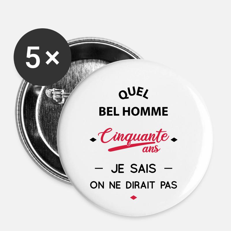Geburtstag 50 Jahre - Was für ein schöner Mann - Buttons klein 25 mm (5er Pack) - Weiß