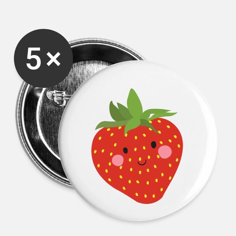 Erdbeere - Buttons klein 25 mm (5er Pack) - Weiß