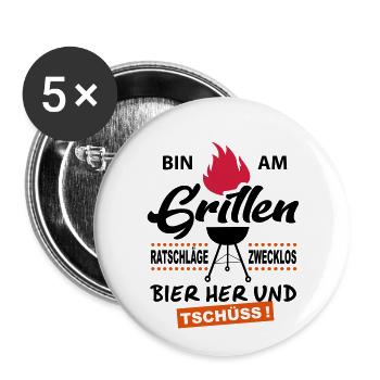 Bin am Grillen Tschuess - Buttons klein 25 mm (5er Pack) - Weiß - Vorne