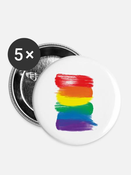 Pride-Malstriche - Pride-Regenbogenfahne - Buttons klein 25 mm (5er Pack) - Weiß