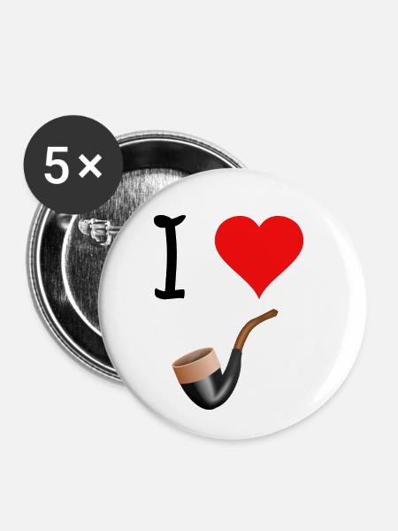 I love Pfeife - Buttons klein 25 mm (5er Pack) - Weiß