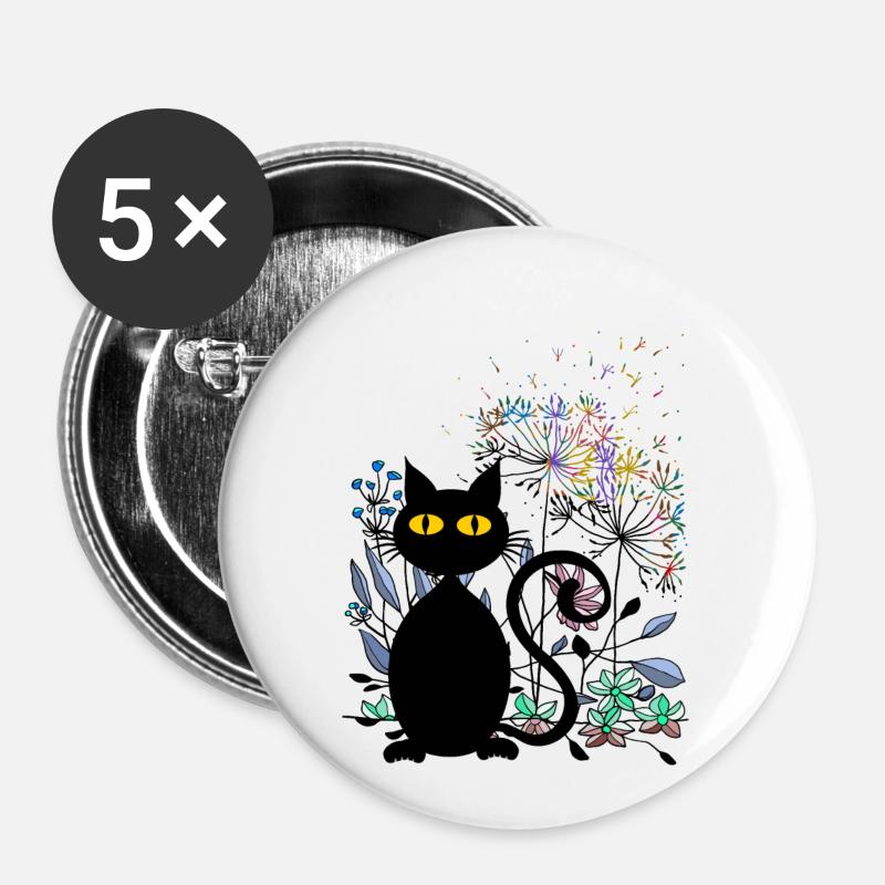Katze - Buttons klein 25 mm (5er Pack) - Weiß
