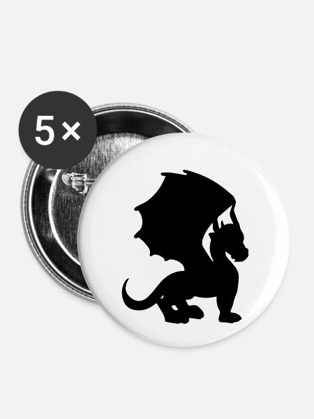 Geflügelter Drache - Buttons klein 25 mm (5er Pack) - Weiß