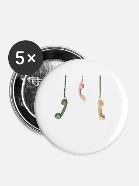 Telefon analog - bunt - Buttons klein 25 mm (5er Pack) - Weiß