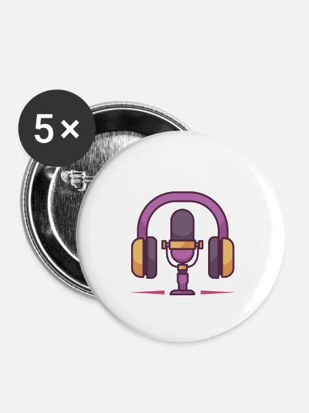 Mikrofon- und Kopfhörerset - Buttons klein 25 mm (5er Pack) - Weiß