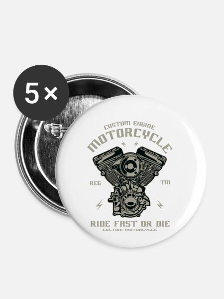 Motorrad - Buttons klein 25 mm (5er Pack) - Weiß