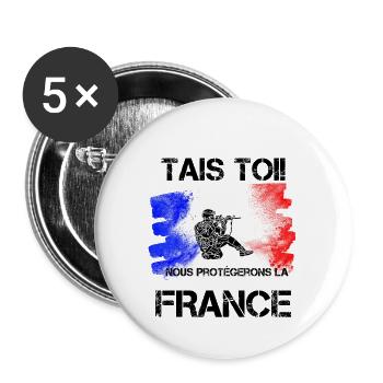 T-shirt tais toi nous protégerons la france cadeau - Lot de 5 petits badges (25 mm) - blanc - Devant