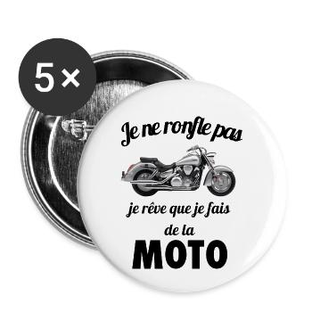 T-shirt je ronfle pas je fais de la moto cadeau - Lot de 5 petits badges (25 mm) - blanc - Devant