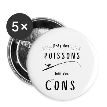 T-shirt près des poissons loin des cons cadeau - Lot de 5 petits badges (25 mm) - blanc - Devant