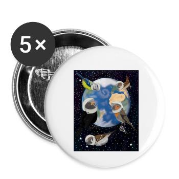Birds in Space Blackbird Blue Sparrow Fence King - Buttons small 1''/25 mm (5-pack) - white - Front