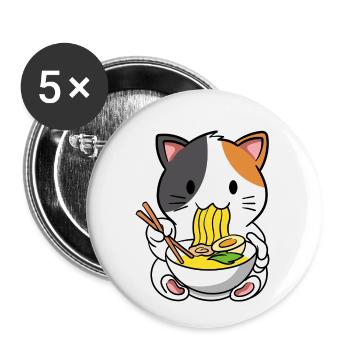 Katze Ramen Nudelsuppe - Buttons klein 25 mm (5er Pack) - Weiß - Vorne
