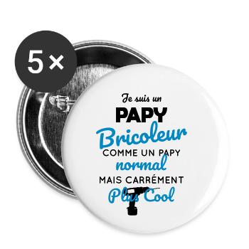 Papy bricoleur comme un papy normal mais plus cool - Lot de 5 petits badges (25 mm) - blanc - Devant