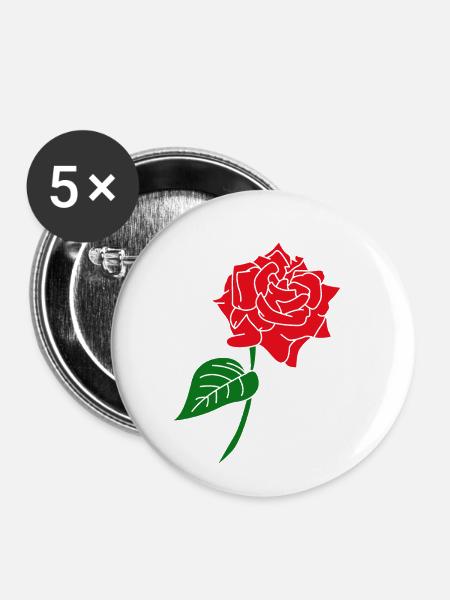 Rote Rose - Buttons klein 25 mm (5er Pack) - Weiß
