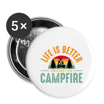 Camping Zelten Natur Freiheit Urlaub Ferien - Buttons klein 25 mm (5er Pack) - Weiß - Vorne