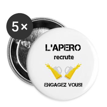 L'apero recrute engagez vous! - Lot de 5 petits badges (25 mm) - blanc - Devant