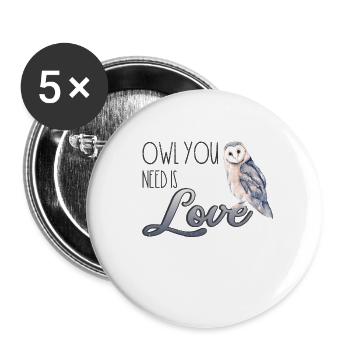 Boho Eule Uhu Partner Liebe Waldtier Süß Kuscheln - Buttons klein 25 mm (5er Pack) - Weiß - Vorne