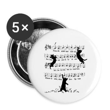 Freche Kätzchen Katzen Beethoven 9.Symphonie Noten - Buttons klein 25 mm (5er Pack) - Weiß - Vorne
