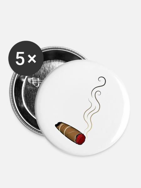 Zigarre raucht Rauchen - Buttons klein 25 mm (5er Pack) - Weiß