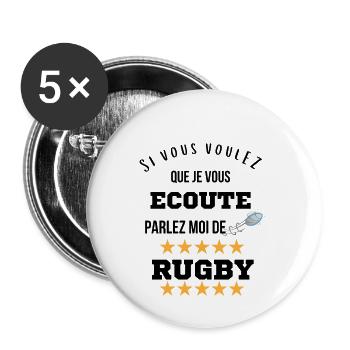 Parlez moi de rugby cadeau - Lot de 5 petits badges (25 mm) - blanc - Devant