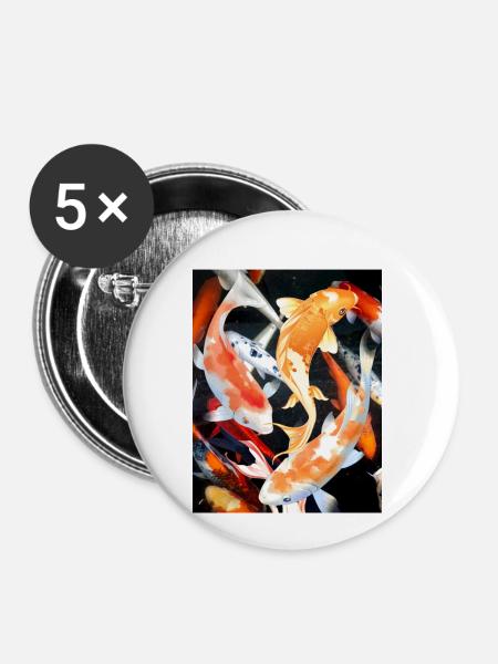 Koi-Karpfen - Buttons klein 25 mm (5er Pack) - Weiß