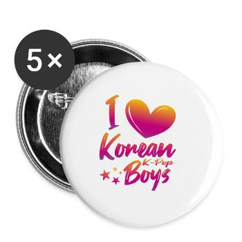I love Korean boys - Buttons small 1''/25 mm (5-pack) - white - Front