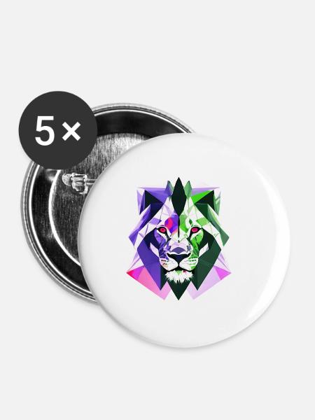 Polygon Löwe - Buttons klein 25 mm (5er Pack) - Weiß
