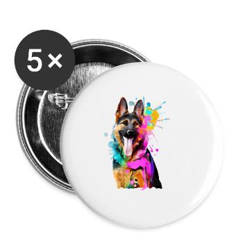 Farbkleckse Schäferhund - Buttons klein 25 mm (5er Pack) - Weiß - Vorne