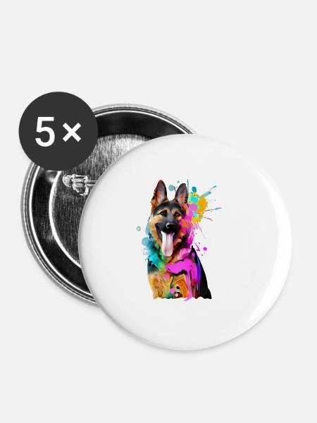Farbkleckse Schäferhund - Buttons klein 25 mm (5er Pack) - Weiß