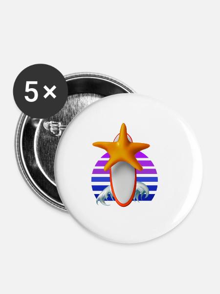 Seesterne Surfbrett - Buttons klein 25 mm (5er Pack) - Weiß