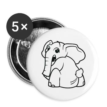 Elephant turns around - surprised, frightened - Buttons small 1''/25 mm (5-pack) - white - Front