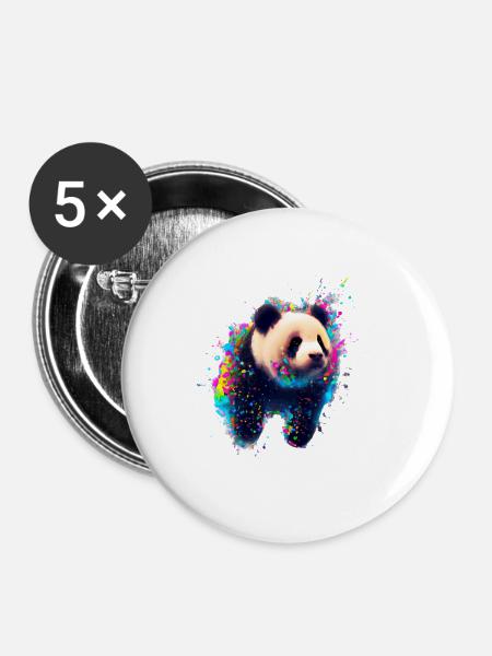 Farbexplosion Panda Bär - Buttons klein 25 mm (5er Pack) - Weiß