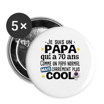 Papa 70 ans Anniversaire Fête des Pères Humour - Lot de 5 petits badges (25 mm) - blanc - Devant