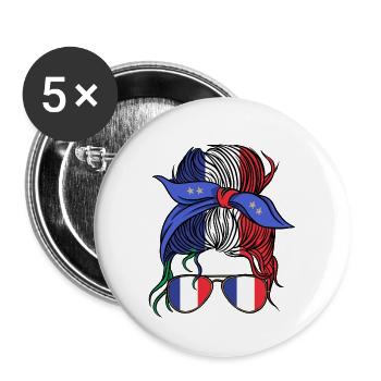 Fan de football de France Drapeau français - Lot de 5 petits badges (25 mm) - blanc - Devant