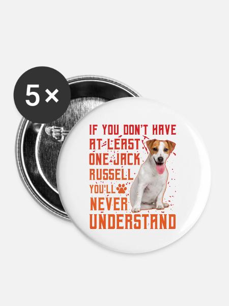 Jack Russell - Buttons klein 25 mm (5er Pack) - Weiß