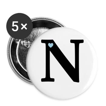 Buchstabe N Anfangsbuchstabe - Buttons klein 25 mm (5er Pack) - Weiß - Vorne